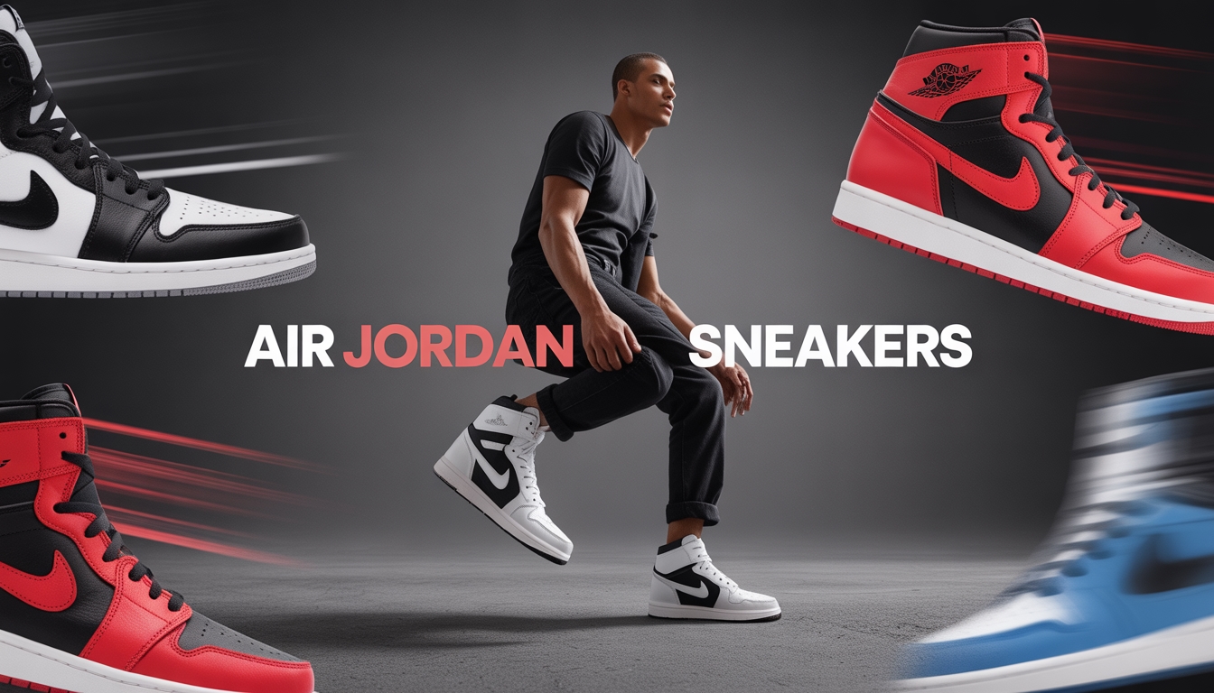 Jordan footwear banner with bold colorways and athletic style